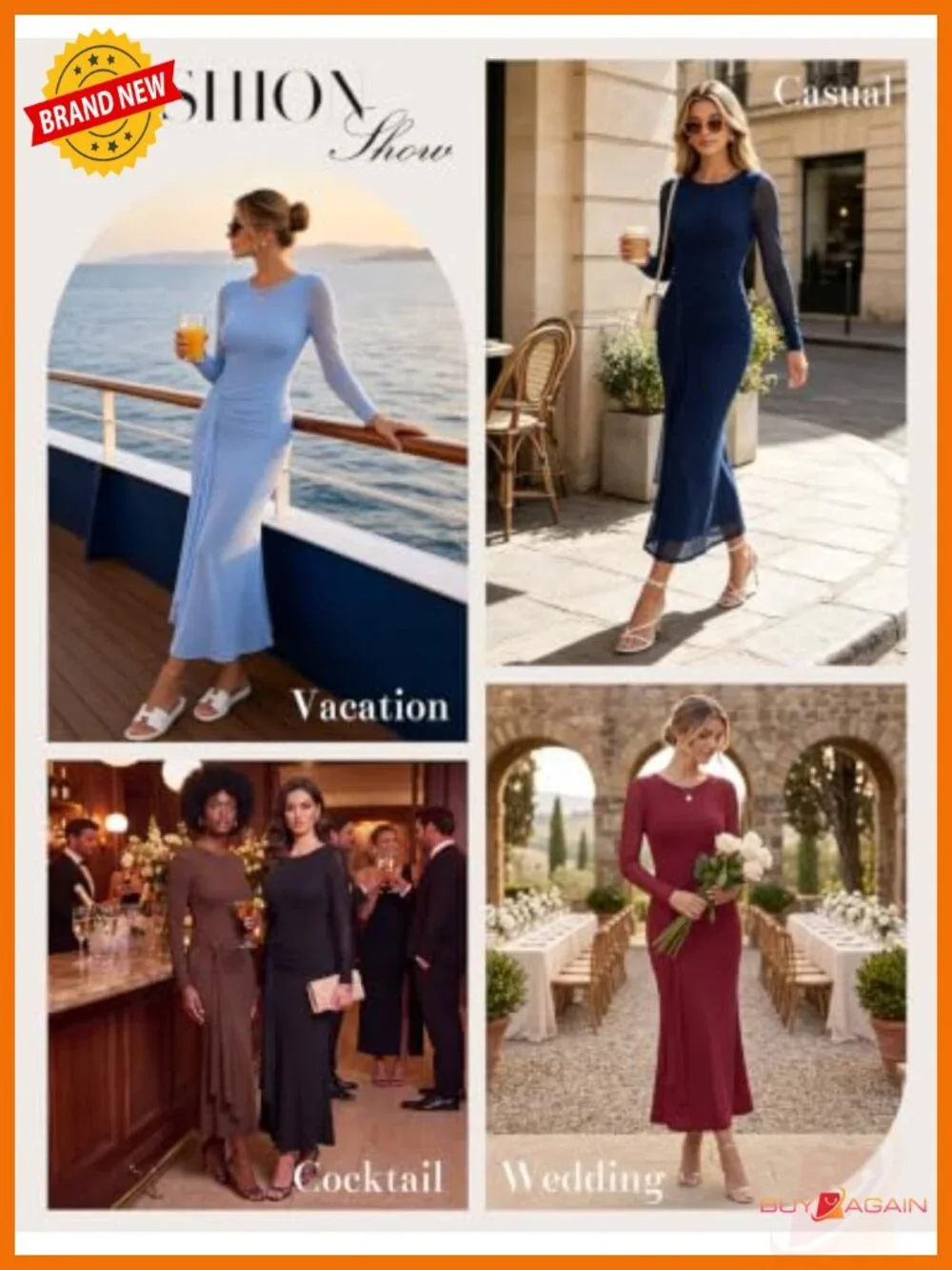 GRACE KARIN Mesh Bodycon Maxi Dress Long Sleeve Ruched Formal